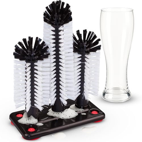 Novaliv Lave-verres, avec 3 brosses à vaisselle et ventouse, pour la maison, le bar, le comptoir, la restauration, les fêtes, l'évier, la bière, le soda, les verres