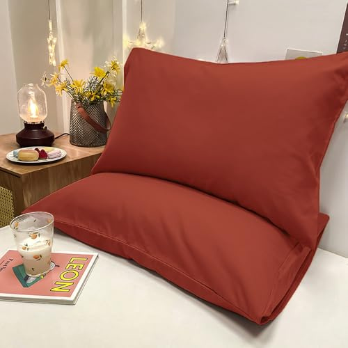 Covebett Kissenbezug 80x80cm 2er Set Terracotta Uni Aesthetic Kopfkissenbezug 80 x 80 Orange Braun Unifarben Dekokissenbezug Dekorative Kissenhülle Microfaser Kissenbezüge mit Reißverschluss