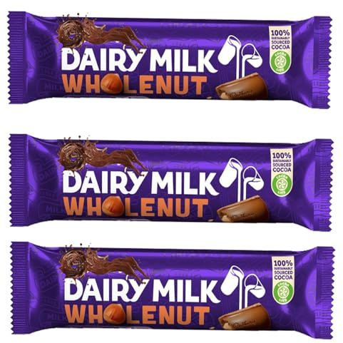 Dairy Milk Whole Nut Chocolate Bar 45g – Creamy Milk Chocolate with Crunchy Hazelnuts – Made with 100% Sustainably Sourced Cocoa (25 bar)