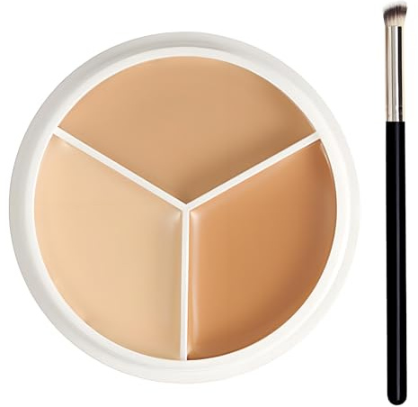 3 Colour Cream Concealer Palette with Precision Brush, Full Coverage | Purple colour corrector, blendable cream for dark circles, under-eye discolouration and dull tones, for everyday makeup