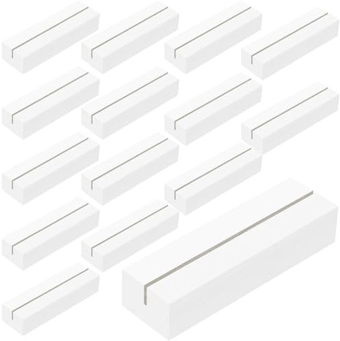 WISYOK Kartenhalter Holz, Weiß, 15 Stück, Tischkartenhalter, 10×3×2cm | Kartenständer Holz, Postkartenhalter, Holzständer, Menükartenhalter, Fotohalter für Hochzeiten, Partys und Bankette