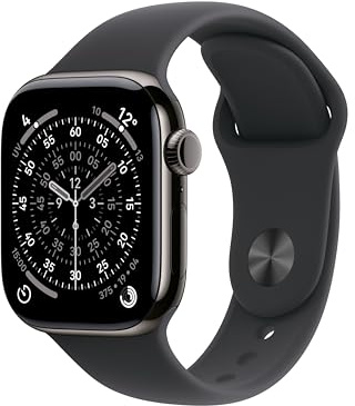 Apple Watch Series 11 GPS + Cellular 42 mm Smartwatch mit Titangehäuse in Schiefer und Sportarmband in Schwarz (M/L), Schlafindex, Fitnesstracker, Gesundheitsüberwachung, Always-On Display