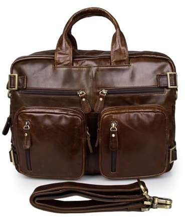 HYFEUOKF Hochwertige echtes Leder Messenger Bag Herren Schulter Business Aktentasche Laptop Crossbody Sling Tote Handtasche(Brown)