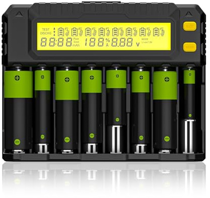 18650 Battery Charger, 8 Bay Battery Charger with Smart LCD Display, Discharge Funtion for Rechargeable Batteries Li-ion LiFePO4 NI-MH NI-Cd AA AAA C 21700 26650 13650 16340 18350 18700 RCR123