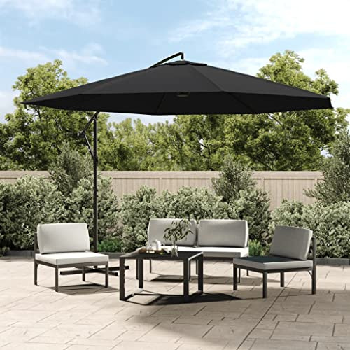 Parasol déporté, 350 cm, noir, avec mât en aluminium robuste, protection solaire basculante, pour jardin et terrasse, toile en polyester résistant aux UV, mécanisme à manivelle