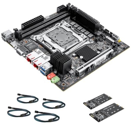 CWWK Mini ITX NAS Scheda Madre C612 Dual 10GbE LGA2011-v3 + 2x M.2 Adapter | Per Xeon E5 V3/V4. 4x SFF-8643. Include 2 adattatori di espansione NVMe M.2. Espandibile fino a 6x SSD NVMe