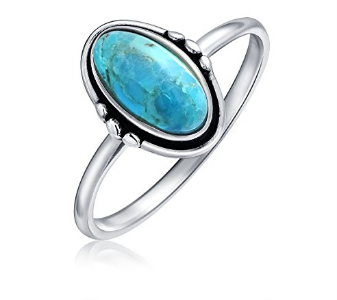 Bague occidentale bohème délicate sertie d'un cabochon ovale en turquoise bleue pour femmes et adolescentes, bande fine de 1 mm en argent sterling oxydé .925