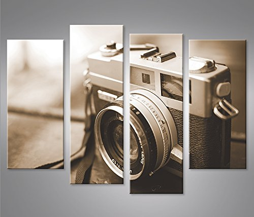 islandburner Bild Bilder auf Leinwand Alte Kamera Sepia Fotoapparat wie Leica Vintage 35mm 4er XXL Poster Leinwandbild Wandbild Dekoartikel Wohnzimmer Marke