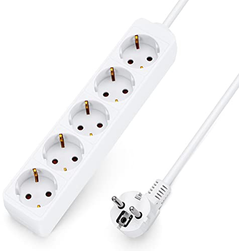 Aigostar Steckdosenleiste 5-Fach Tischsteckdose Kindersicherung 5m Kabel, Weiß
