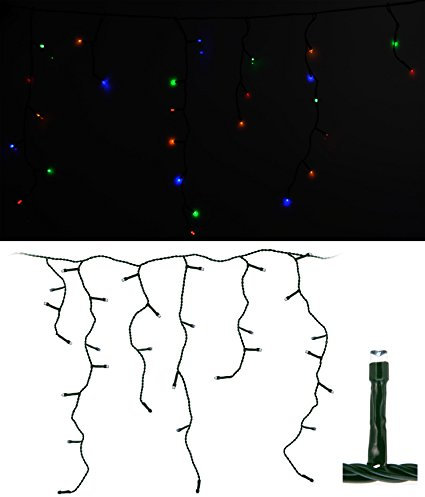 Eiszapfen Lichterkette Bunt mit 360 LED - 11,85 m Vorhang - 8 Programme + Memorychip