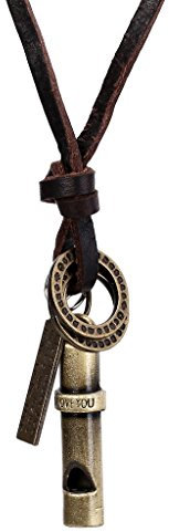 Bishilin Halskette Leder Herren, Lederkette mit Anhänger Pfeife Brauen Leder Halskette Personalisiert Männer Verstellbar 38.5-77CM