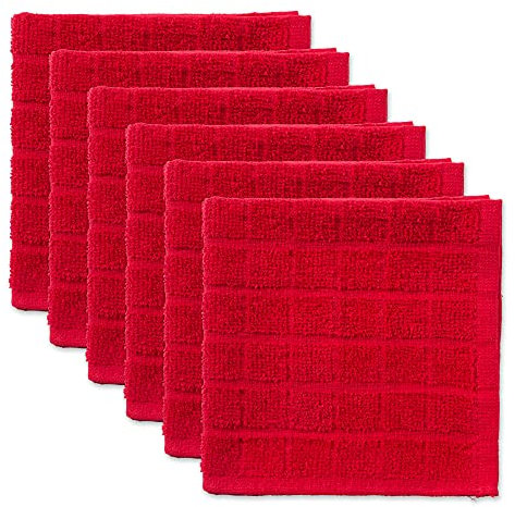 DII Juego de paños de Cocina sólidos de algodón, Rojo, 12 x 12 Pulgadas