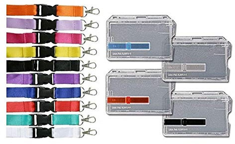 Waizmann.IDeaS® Ausweisset - Umhängeband Schlüsselband Lanyard 20mm Steckverschluss + Kartenhalter Kartenhülle Ausweishülle horizontal Ausschieber