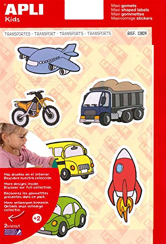 APLI 12824 – Packung mit 24 Maxi-Aufklebern zum Thema Transports