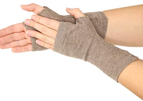 Prettystern 100% Kaschmir Cashmere Pulswärmer Halbhandschuhe Hand-Stulpen Damen Fingerlose Handschuhe Braun