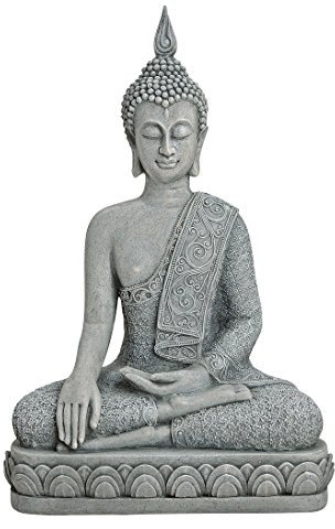 Geschenkestadl XL Buddha Figur sitzend 39cm groß grau Feng Shui Buddhismus