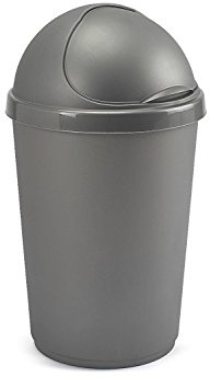 Plastic Bins Bullet Bin Recycling Waste Bin Rubbish Cardboard Plastic Disposal Dustbin Flip Top Flap Lid (50L, Silver)