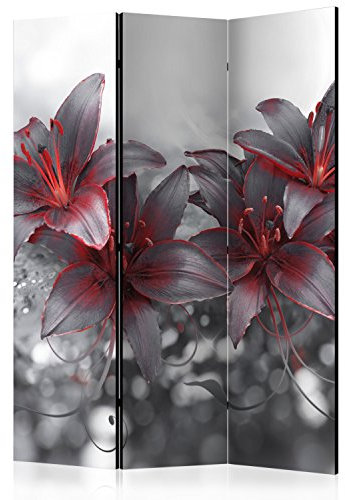 murando - Paravent Raumteiler Innen Lilien Abstrakt 135x172 cm 3-teilig Einseitig Raumtrenner Raum Trennwand Holz Room Divider Mobiler Sichtschutz Spanische Wand Raum Abtrennung grau rot b-A-0300-z-b