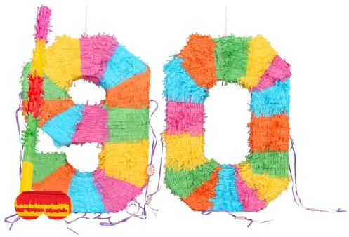 Fax Potato Pinata Set with Stick & Blindfold - 90th Birthday/Anniversary - Rainbow