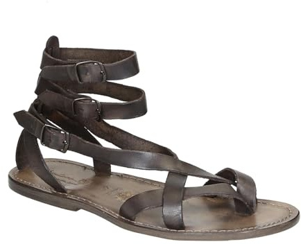 Gianluca - Sandalias Gladiador Hombre en Piel Barro Hechos a Mano en Italia - Número de Modelo: 564-U-CUOIO - Tamaño: 43 EU