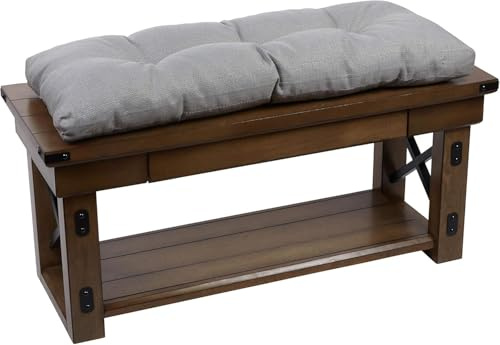 Klear Vu The Gripper Non-Slip Tufted Bench Cushion for Indoor Furniture, Assembled in USA, Entryway Storage, Bay Window, Corner Nook or Piano Seat, 35 Inches, Solid Gray