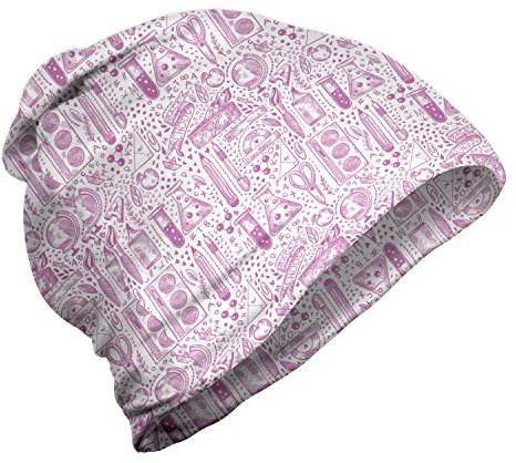 ABAKUHAUS Skizzieren Unisex Beanie, Girly Back to School Theme, Wandern im Freien, Fuchsia und Weiß