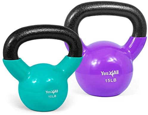 Yes4All XVWR Kettlebell aus Gusseisen mit Vinylbeschichtung, 4.5 + 6.8 kg