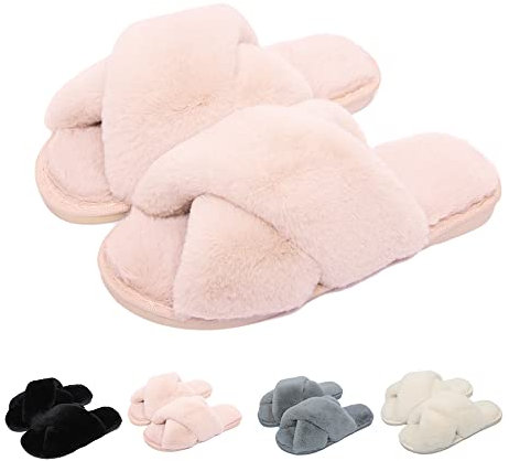 DRECAGE Ciabatte Pelose Donna Pantofole Donna Invernali Ciabatte con pelo,Morbide e Comode Slippers Rosa 37/38 EU (Dimensioni dell'Etichetta 38/39)