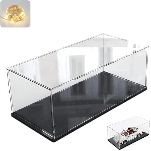 Acryl Vitrine Schaukasten für Lego 43268 10330 10353 10295 42170 76450, Glasvitrine Acrylbox Transparent für Figuren Modellautos Sammlerstücke Spielzeug mit Led Licht, Schwarz Innen 40x20x20cm