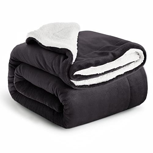 IR Imperial Rooms Sherpa Fleece Blanket Bed Throws Blankets For Sofas Soft Fluffy Thick Blanket Reversible Microfiber Throw (Black, Twin/Double (150 x 200 Cm))