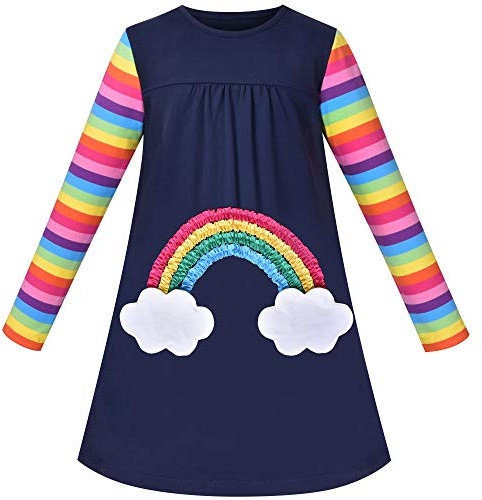 Sunny Fashion Mädchen Kleid Einhorn Regenbogen Wolke Tasche Langarm Baumwolle Gr. 122