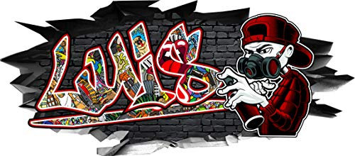 BLACK LABEL GRAFX® Wandtattoo Name Luis Aufkleber Graffiti Sprayer Wandbild Sticker selbstklebend Mauerloch 3D Effekt verschiedene Größen Deko Wohnung Kinderzimmer (130 x 57 cm)