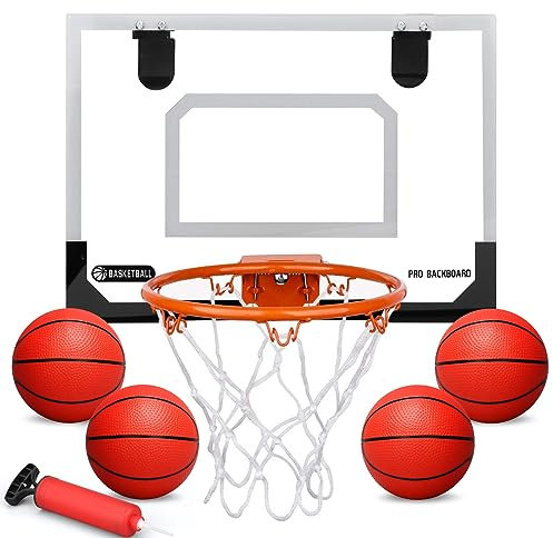 Mini Basketball Hoop Wall Mount Set Over Door Small Backboard Metal Rim Hanging Board With 16CM Rubber Basketballs Pool Basketball Hoop Sports Game For Kids Adults Outdoor Indoor Office Home