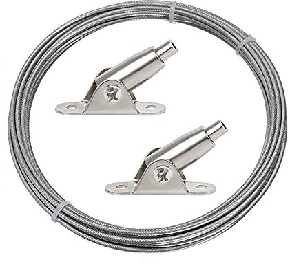 PLCatis Drahtseil Set 5 Meter Edelstahl Draht Seil Ummantelt 2mm Stahlseil Gardinenseil PVC-Beschichtetes Vorhangdrahtseil mit Montage Klemme für Hängende Vorhänge Duschvorhänge Fotos Dekorationen