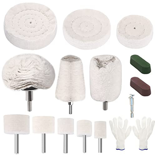 WeeGoo 15Pcs Car Polishing Pads for Drill, Metal Polishing Wheels for Drill, Cone/Column/Mushroom Buffing Wheel for Motorcycle Car Metal Aluminum, Wood