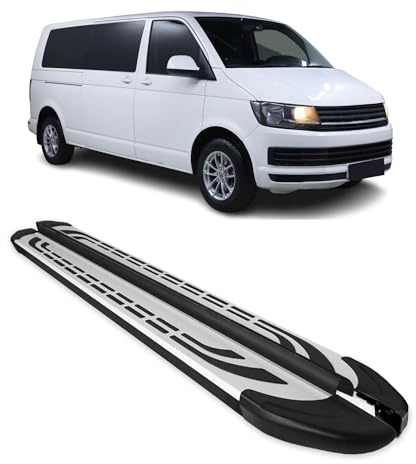 OMAC Trittbretter Seitenschweller kompatibel mit VW T6 T6.1 Transporter L2 2015-2022 Alu Schwarz-Silber