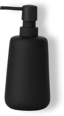 ABBI NIMO Seifenspender aus Keramik, mattschwarz, 370 ml, nachfüllbar, für Badezimmer oder Küche, Arbeitsplattenspender mit weicher Gummibeschichtung