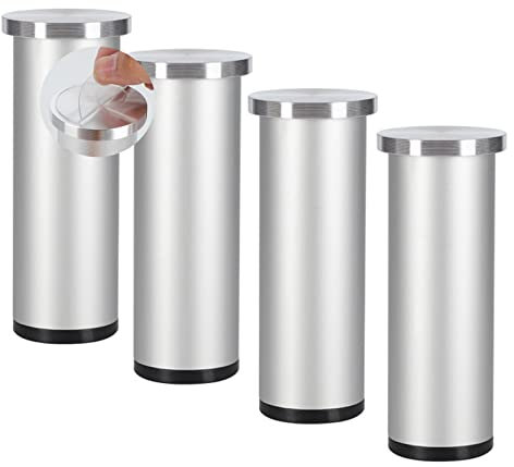 Lot de 4 Pattes de Armoires aluminium Pas de poinçonnage pieds de table basse en verre réglables Meubles Jambes Couleur aluminium Pieds de support Métal meuble de salle de bain meuble TV (25cm)