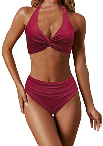 NLAND Bikini Push Up Due Pezzi Costumi da Bagno Donna Costume High Waisted Bikini Beachwear Estivi Bikini Beachwear(Vino Rosso L)
