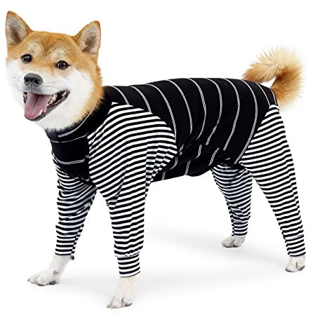Hunde-Operationsanzug, Einteiler mit Beinen, lange Ärmel, atmungsaktiv, nach Operationen, Schlafanzug, Anti-Lecken, Bauchwunden, Hundekegel, Alternative für Haustiere, Größe M, Schwarz
