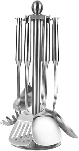 Set Utensilios de Cocina Antiadherente Juego de 7 Piezas de Utensilios de Cocina de Acero Inoxidable, Cuchara for Sopa, Pala ranurada, Utensilios de Cocina, espátula, colador, Servidor de Pasta