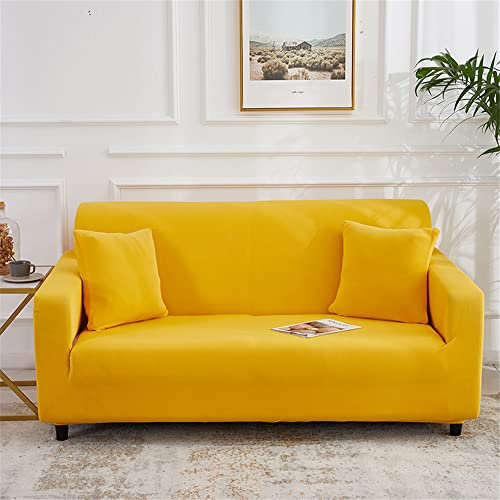 Lukery Sofabezug für 1/2/3/4 Sitzer, Unifarben Eck Stretch-Sofabezug Anti-Rutsch Waschbar Möbelschutz Dehnbar Elastischer Couchbezug (Gelb,2 Sitzer)