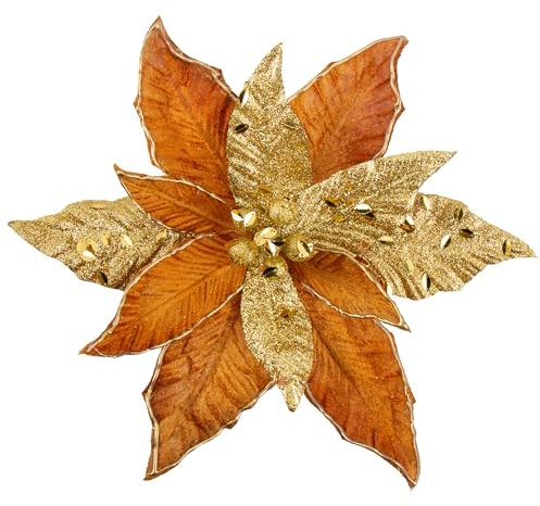 Oairse 4PCS Large Glitter Poinsettia Flowers 12/30cm Bronze Artificial Christmas Flowers Picks with Long Stem Christmas Tree Decorations for Xmas Tree Ornaments Wedding New Year Halloween