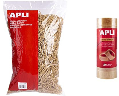 APLI 12866 - Pack de 4000 gomas elásticas, 120 x 2 mm & 12490 - Cinta adhesiva celo transparente 19 mm x 33 m, 8 unidades
