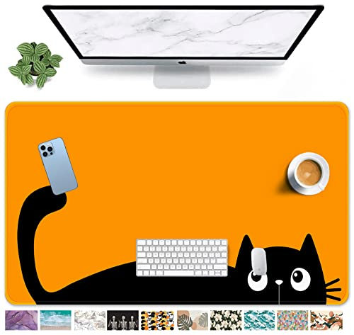 Britimes Großes Gaming-Mauspad, orangefarbene Cartoon-Katze, rutschfeste Schreibtischunterlage für Tastatur und Maus, Schreibtischunterlage für Gamer, Büro und Zuhause, 80 x 40 cm