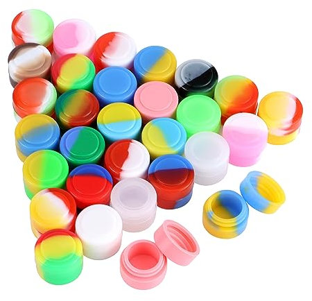 JSMTKJ 30 Pièces 2ML Silicone Box Drôle Contenant Rond Récipient en Silicone petits pots ronds en silicone anti-adhésifs pour cire, huile, concentré, multi-usages