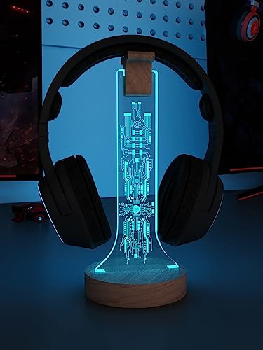 YuanDian PCB Licht bis Kopfhörer Stand für Schreibtisch, Gaming Headset Holzhalter RGB mit 16 Farbe leuchtet für Game Room Decor, Coole Gamer Geschenke für Männer Boyfriend