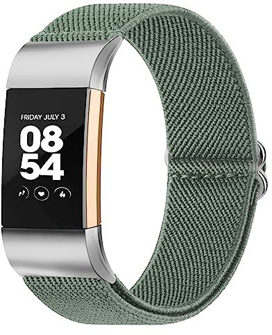 Oumida für Fitbit Charge 2 Armband für Damen Herren, Verstellbares Dehnbares Nylon Ersatz Armbänder NUR kompatibel mit Fitbit Charge 2 (Grün)