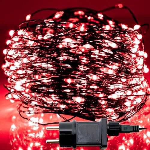 OXYN Lampadine Luci LED Natale Alimentazione 230V Colore Filo Verde Lampada Casa Albero Decorazioni Natalizie Stringa Presepe Giochi Luce Esterni Interni Flessibile (300 LED 20 metri Rosso)