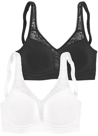 PETITE FLEUR Damen Entlastungs-BH im Doppelpack, Spitze, Baumwolle, wattierte Träger, für optimalen Halt und Entlastung der Schultern